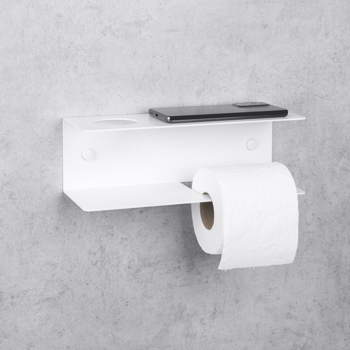 white toilet paper holder with shelf Line